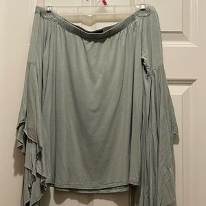 Seafoam green off the shoulder top with butterfly sleeves